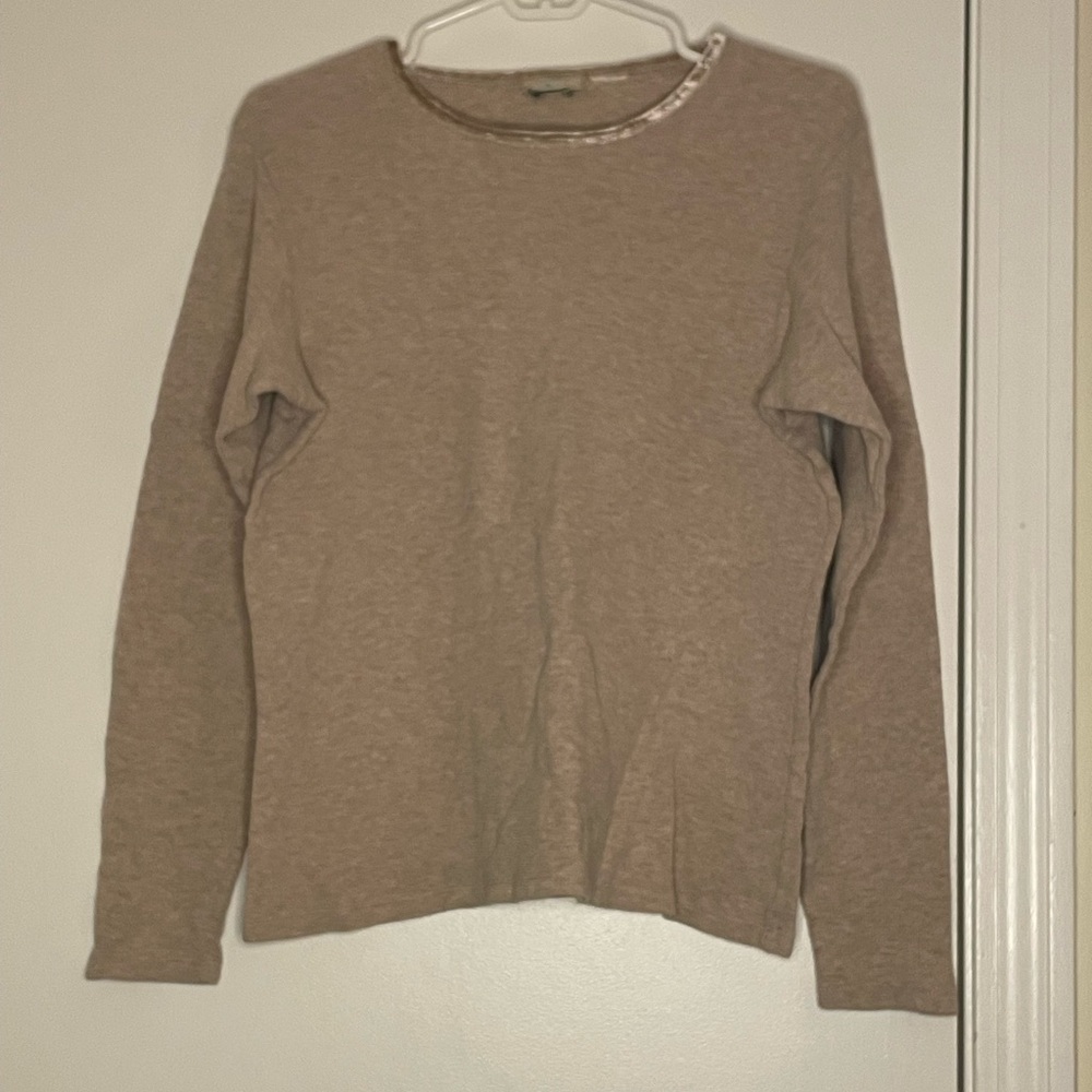 L.L. Bean Women's Long Sleeve Tee Thermal Waffle Knit Beige